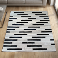 Schwarz-Weißer Haarleder-Kuhfell-Teppich Patchwork Rutschfester Handgefertigter Geometrischer Muster Moderner Dekorativer Maßgefertigter Boden-Teppich