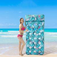 Chaise longue gonflable pour adulte en PVC, motif feuille, 180cm x 86cm, 21 trous, pour l'eau, lit flottant, chaise de plage pliable, tapis de plage