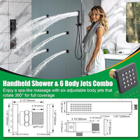 Ensemble de douche thermostatique en laiton noir avec pommeau de douche LED multifonction effet pluie 14x20 pouces pour salle de bain