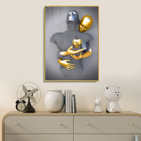 Romantique amant métal Statue abstraite décoration de la maison avec cristal porcelaine peinture pour salon Couple Photo cadre Mural