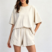 Ensemble 2 pièces décontracté pour femme : T-shirt ample à manches courtes et short à taille élastique – Tenue assortie pour le temps libre