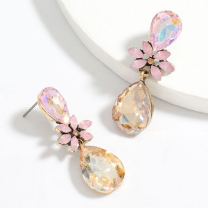 Bông tai hình học hoa thủy tinh hình giọt nước hợp kim - Product Image 4