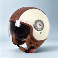 Casque de moto vintage rétro 3/4 ouvert, coque ABS, double visière anti-buée, lentille HD, coussin EPS, doublure en daim, style Cafe Racer