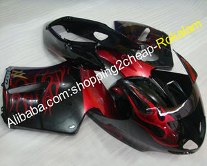 Kit de carénage complet pour Honda, CBR1100XX CBR1100 <span class=keywords><strong>Blackbird</strong></span> 1996 ~ 2004 2005 2006 2007 <span class=keywords><strong>CBR</strong></span> <span class=keywords><strong>1100</strong></span> XX, flamme rouge, noir - Product Image 1