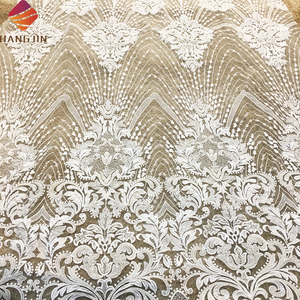 Tessuto in Pizzo Bianco di Dubai Ricamato con Perle, Tulle con Perline per Abiti da Sposa - Product Image 5