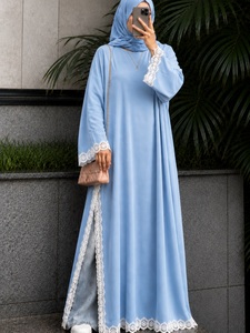 OEM ODM Custom Lace Trim Open Abaya <b>For</b> Women Elegant Modest Muslim <b>Long</b> <b>Dress</b> Dubai Islamic Abaya Robe With Hijab 260904 - Product Image 2