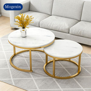 Modern Round Metal Coffee Table Set with Rock <b>Plate</b> Top Minimalist Design for Living Room Apartment hotel office - Product Image 1