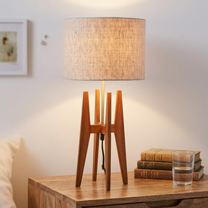 Midcentury Wooden <b>Desk</b> Lamp with Fabric Shade Warm White Light Decorative Design for Bedroom <b>Study</b> Dining Areas - Product Image 2