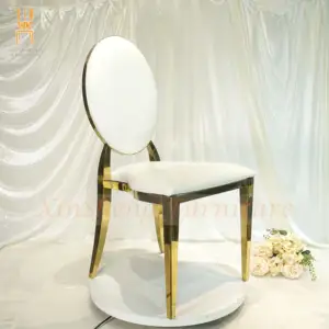 Evento de luxo redondo design dourado festa de aço inoxidável hotel casamento cadeira