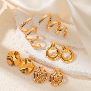 Pendientes de Acero Inoxidable 316L Retro EH155, Chapados en Oro de 18K, con Texturas Variadas, Hipoalergénicos, Resistentes al Deslustre, para Mujer - Product Image 4