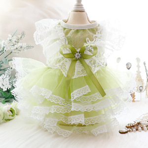 Green Mint Lace Princess Dress For <b>Small</b> Dogs <b>Teddy</b> Pet Wedding Style Summer Thin Dress Polyester Material Four Seasons Wear - Product Image 3