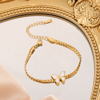 Ensemble de bijoux en acier inoxydable plaqué or 18 carats, collier avec pendentif papillon réversible, boucles d'oreilles, bracelet pour femmes