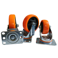Moyennes roulettes orange pivotantes de 4 pouces pour usage mobilier Roues universelles en plastique PVC Roulettes rotatives à plaque galvanisée