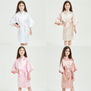Women's Wedding Satin Blank Solid Color <strong>Robes</strong> <strong>Ladies</strong> Bridesmaid Silk <strong>Kimono</strong> <strong>Robe</strong> - Product Image 4