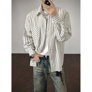 <span class=keywords><strong>Chemise</strong></span> rayée vintage à manches longues et épaules droites, <span class=keywords><strong>chemise</strong></span> <span class=keywords><strong>homme</strong></span> élégante à coupe ample et décontractée - Product Image 5
