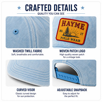 Topi Baseball Snapback 5 Panel Denim Cuci dengan Logo OEM Custom dan Patch Tenun