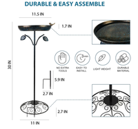 Bol de bain d'oiseaux d'une capacité de 11.5 pouces, bain d'oiseaux de jardin avec piquet de Base en métal pour jardin cour pelouse