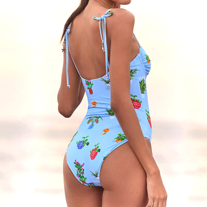 ชุดว่ายน้ำวันพีซผ้าไนลอนพิมพ์ลายสีฟ้าธีมชายหาด ป้องกันแสงแดด UPF50+ สั่งทำได้ ใส่สบาย ขายส่ง - Product Image 2