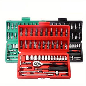46-Pieces 1/4 Inch Drive <b>Socket</b> Ratchet Wrench Set Metric Bit <b>Socket</b> Extension Bar Hand Tools Case Pack Auto Repair Garden Use - Product Image 5