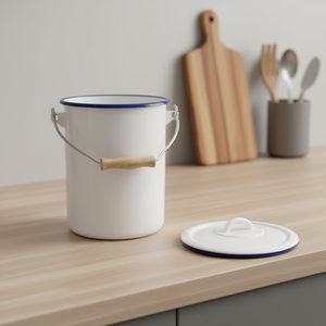 Husum Waste <b>Bin</b> White With Blue Rim And <b>Lid</b> 10L Capacity For Kitchen Use - Product Image 3