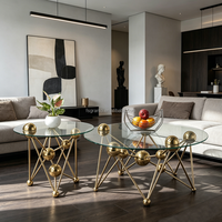 Table basse de salon au design unique, mobilier d'intérieur de luxe, table à thé nid d'abeille, structure en acier inoxydable, forme ronde, ensemble de tables basses en verre pour hôtel