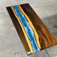 Nouveaux styles de tables à manger en résine époxy avec bord naturel, dessus de table en bois de noyer massif en stock, 2,5 x 2,5 pieds, ensembles de salle à manger