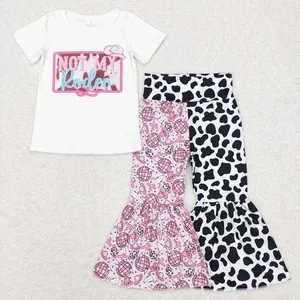 RTS Baby Girls Baby Not My Rodeo White Tee Shirts rosa da discoteca Cow Western Bell Pants Boutique set abbigliamento