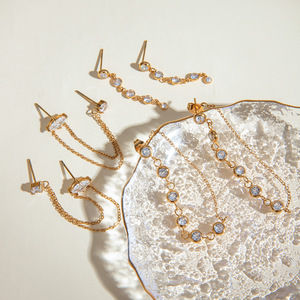 Pendientes colgantes de oro de 18 quilates, cadena de borlas de acero inoxidable, circonita redonda, para mujer, joyería de fiesta - Product Image 4