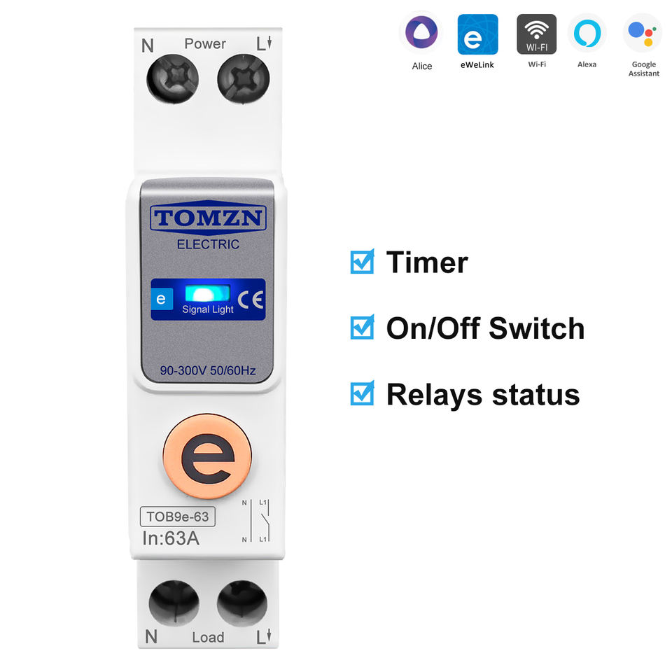 TOMZN ewelink 1P+N 63A 110V 220V WIFI Smart Switch Energy Meter Kwh ...