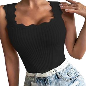 Chaleco sin mangas de punto acanalado transpirable para mujer, cuello redondo, estilo casual, OEM personalizado - Product Image 3