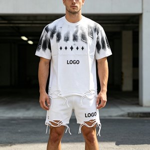 Ensembles de t-shirts grande taille pour hommes, ensembles deux pièces à manches courtes 480 g/m² pour hommes, 100 % coton éponge, ensembles décontractés d'été pour hommes - Product Image 3