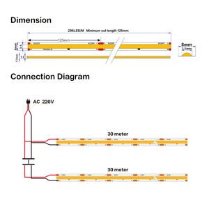 Tira de Luz LED COB en Oferta, 2800K-6600K, CA 110/220V, CRI Ra80 >100LM/W, 296LED/M, Cinta de Doble Cara, Corte de 125mm, IP65, para Paisajismo - Product Image 5