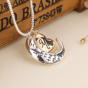 Collana con Ciondolo a Cuore Dorato 'Ti Amo Mamma fino alla Luna' con Luna Crescente in Argento e Motivo a Lettere con Perle, Regalo per la Festa della Mamma - Product Image 2