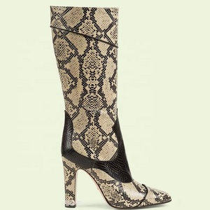 Classic Color Patchwork Women Snake Print Knee High Boots Chunky Heels <b>Shoes</b> Side Zipper Long Size 43 - Product Image 2