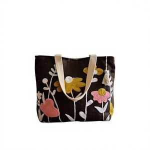 Bohemian Canvas Tote <b>Bag</b> With Floral Embroidery Design For Women Shopping Use All Seasons cotton <b>cord</b> straps - Product Image 1