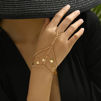 Chaîne de doigt multi-couches en métal pour femme, chaîne épaisse, chaîne de dos de main avec pendentif rond, accessoires, connectant les doigts