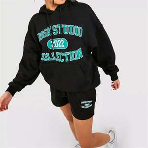 Vente en gros de vêtements de jogging décontractés 2 pièces pour femmes collection printemps survêtement à capuche imprimé avec lettres pour genou - Product Image 2