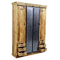 Armoire rustique en bois massif avec portes coulissantes et 6 tiroirs pour le rangement de la chambre à coucher, meubles de maison