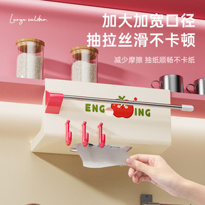 Soporte de pared para pañuelos Dopamine con ganchos, estante de almacenamiento sin perforaciones, organizador rectangular de cocina para contenedores de alimentos - Product Image 2