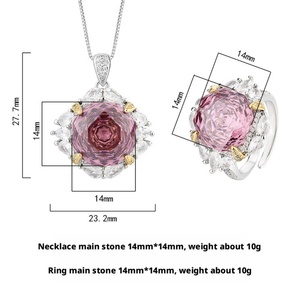 Ensemble collier et boucles d'oreilles vintage en cuivre plaqué or écologique avec zircon cubique vert 10-8MM, bijoux géométriques de mariage pour femmes - Product Image 2