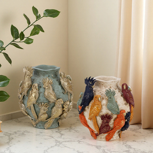 Reדקו חדש מגולף תבליט אגרטל משובץ זהב צבעוני פרח שרף פרח אגרטל פרחים - Product Image 2