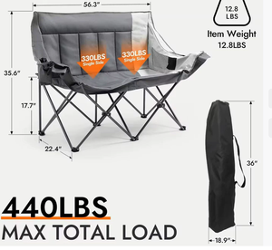 Hot Sale Double Camping <strong>Chair</strong> Oversized Padded for Adults Heavy Duty <strong>Folding</strong> Loveseat for Outdoor Camping Beach Lawn - Product Image 3