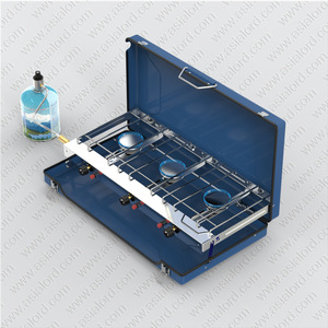 Réchaud de <span class=keywords><strong>camping</strong></span> pliable portable d'extérieur à <span class=keywords><strong>gaz</strong></span>, trois brûleurs, coupe-vent, style <span class=keywords><strong>Primus</strong></span>, en acier inoxydable, pour 3 à 5 personnes, design compact - Product Image 2