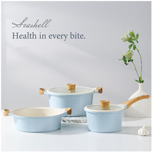 7pcs hiện đại không dính bếp <span class=keywords><strong>Cookware</strong></span> Set cảm ứng dưới gas thân thiện bền vững nhôm Chậu gốm chảo kim loại cho thực phẩm - Product Image 3