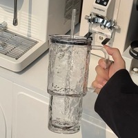 Grand gobelet isotherme en verre avec poignée et couvercle à paille, réutilisable, moderne et minimaliste, pour café glacé, idéal pour la maison et le bureau