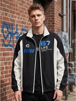 Veste de sport pour homme, noire et grise, avec imprimé BELIEF 67 LIFE, fermeture éclair intégrale, col montant, confortable, pour la gym, l'entraînement, le quotidien et le streetwear