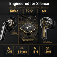 Écouteurs intra-auriculaires Q10 ANC 42 dB à grande dynamique 13 mm, conception à poignée courte, écouteurs sans fil TWS à réduction de bruit avec 4 microphones HD