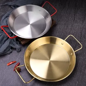 Korean Restaurants Gold Spanish Paella Pan Silver Stainless Steel Paella Frying Cooking Pan Seafood Pot