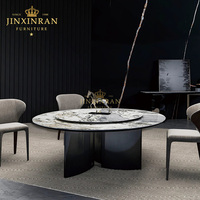 Table à manger ronde en marbre noir et blanc de luxe sur mesure, plateau tournant Lazy Susan, base en métal en forme de X, mobilier haut de gamme pour la maison et les restaurants