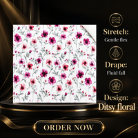Tissu extensible en polyester et élasthanne à imprimé floral Ditsy, texture crêpe, tissé, pour robes et usage domestique